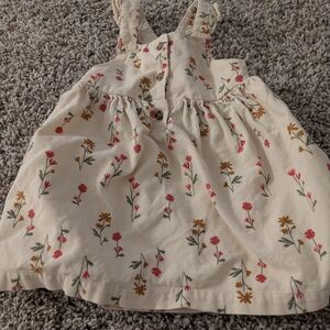 Carter's Cream Dress with Pink and Green Floral Embroidery